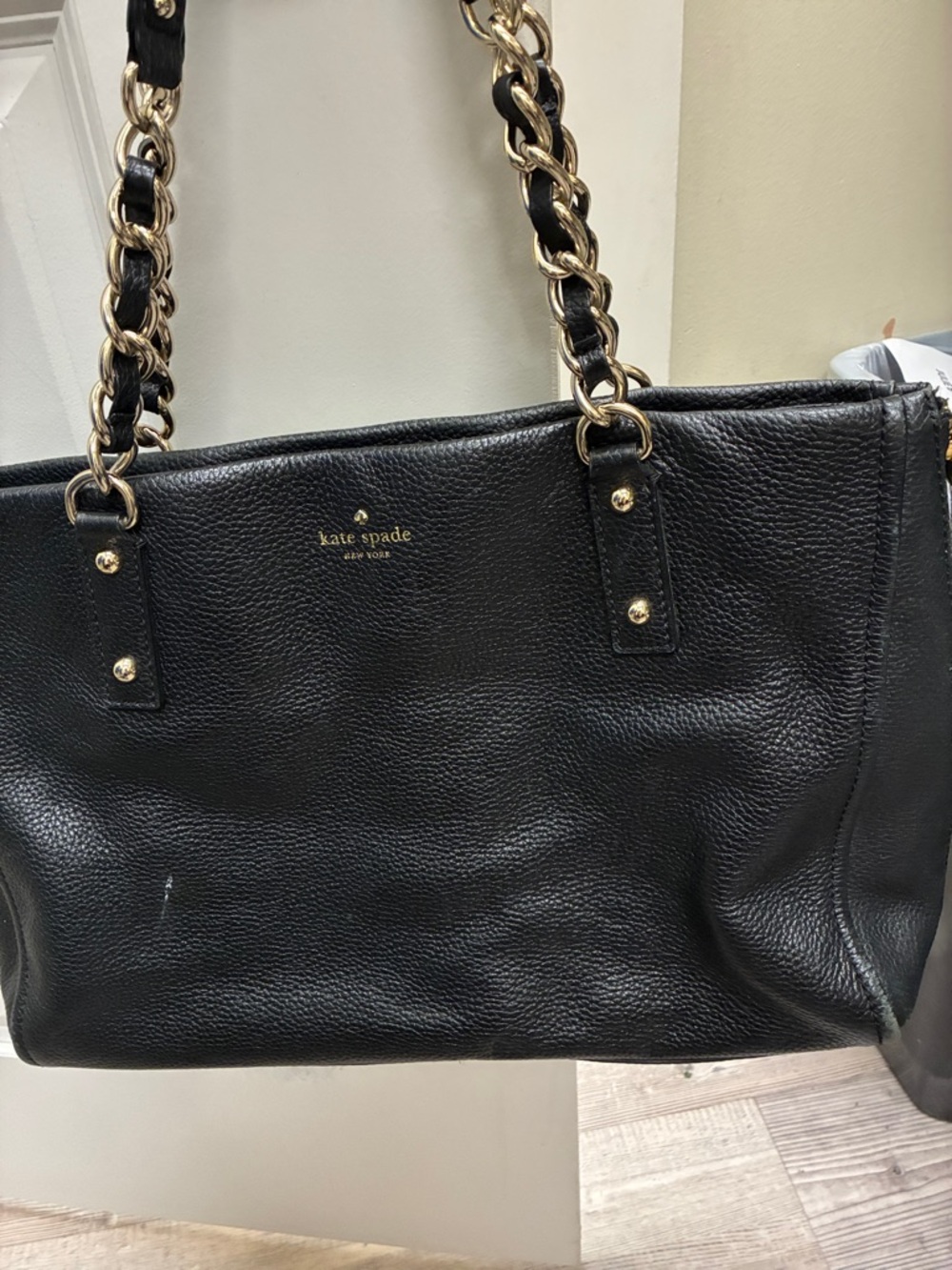 kate spade Black Pebbled Leather Chain-Handle Tote